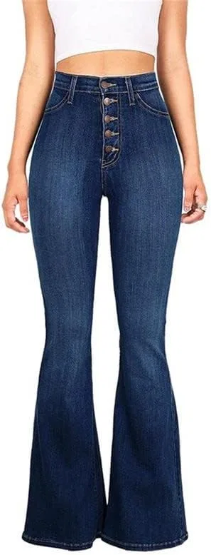 Джинсы-клеш Andongnywell Mid Waist Juniors Womens Plus 70s Flared Bell Bottom Bootcut Denim Jeans Pants — фото 2