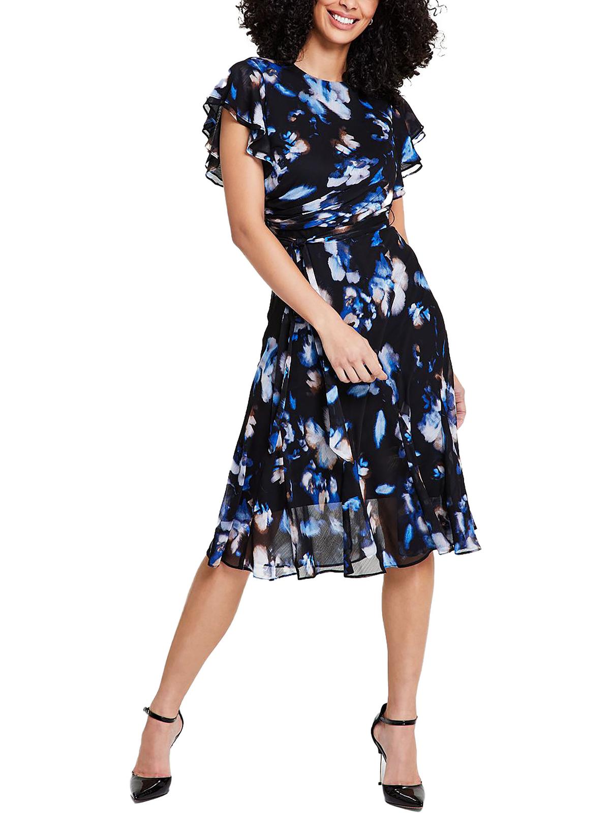 

Мини-платье длиной до колена с цветочным принтом для женщин Petites DKNY, цвет black multi