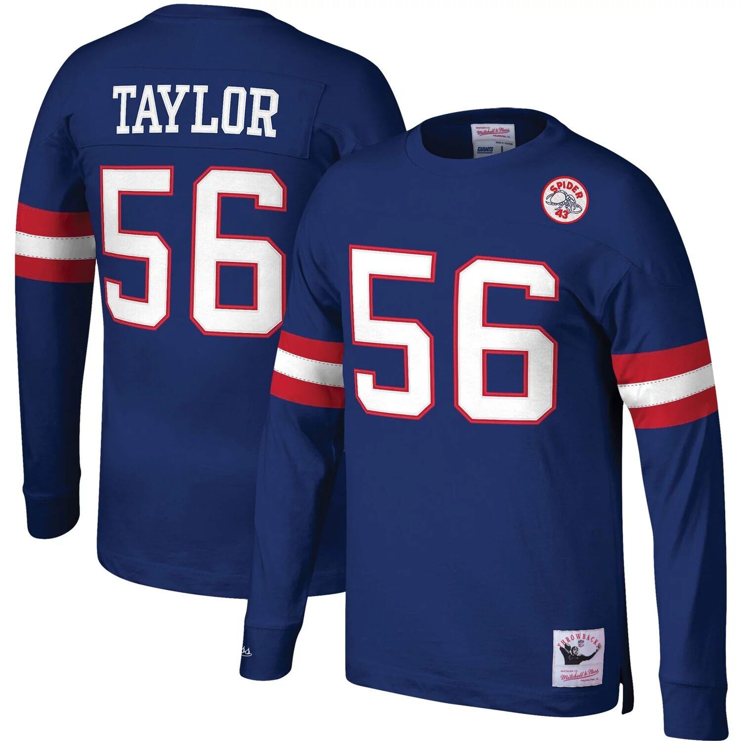 

Мужской топ с длинными рукавами Mitchell & Ness Lawrence Taylor Royal New York Giants Throwback Имя и номер игрока в отставке