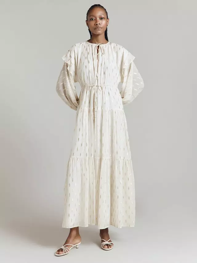 

Платье Ghost Camille Metallic Jacquard Maxi, слоновая кость