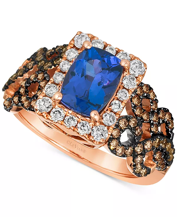 

Кольцо с плетеным венцом из 14-каратного розового золота с черничным танзанитом (1-1/4 карата) и бриллиантами (3/4 карата) Le Vian, tanzanite