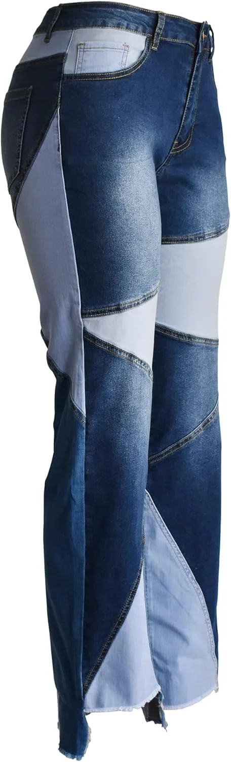 

Женские джинсы прямого кроя с высокой талией и заплатками Yimulli