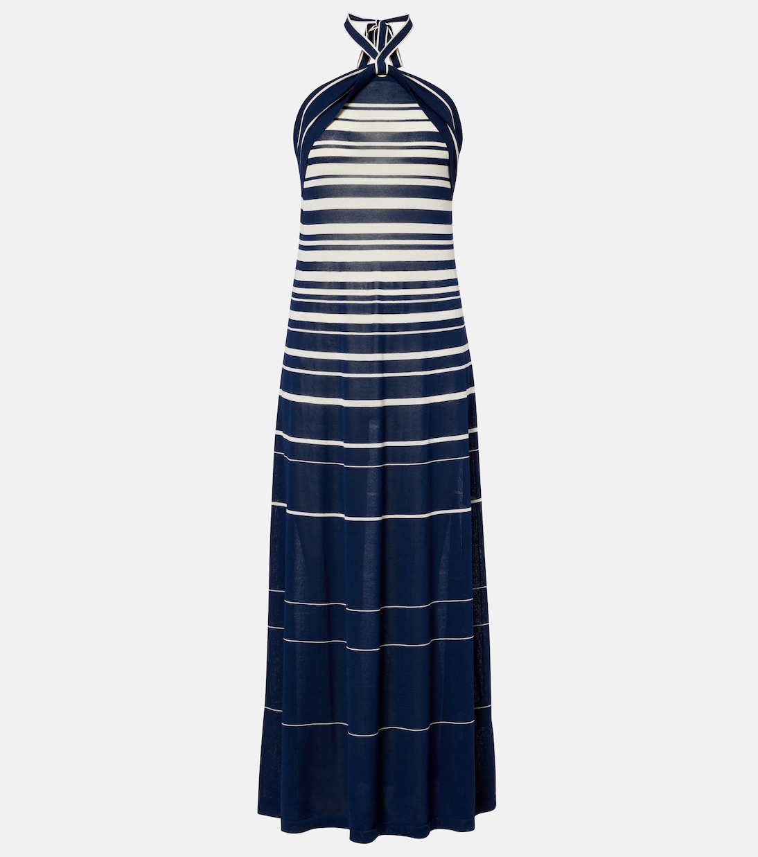 

Платье макси из хлопковой смеси в полоску Axel с вырезом-халтер Faithfull, Accordion Stripe Cream Navy