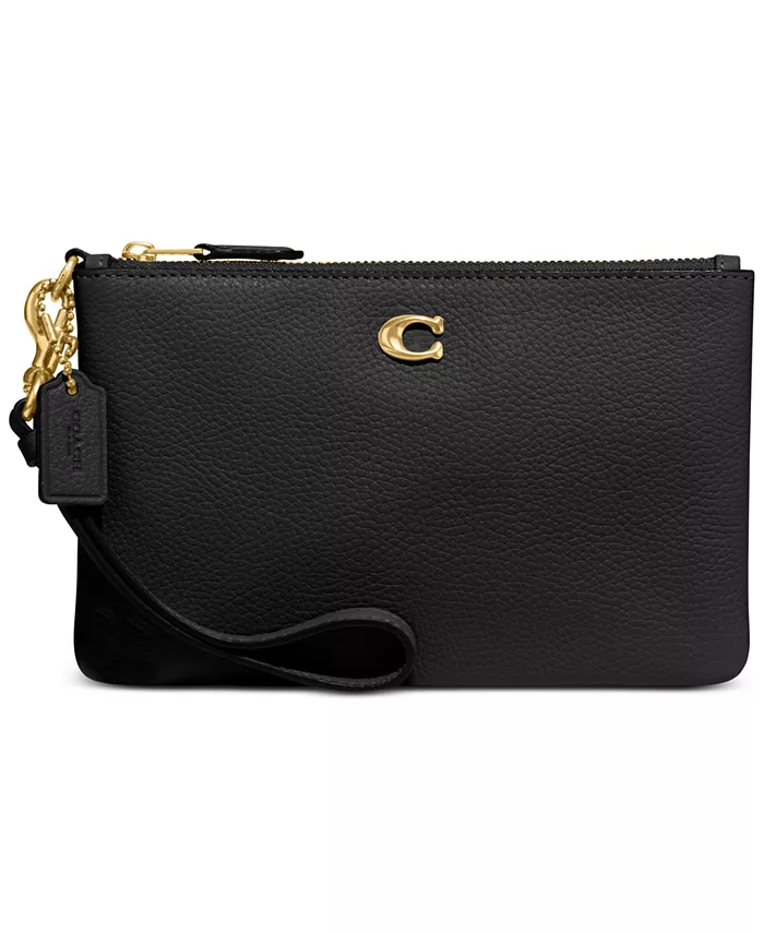 

Маленький клатч на молнии из гладкой кожи Polished Pebble COACH, черный