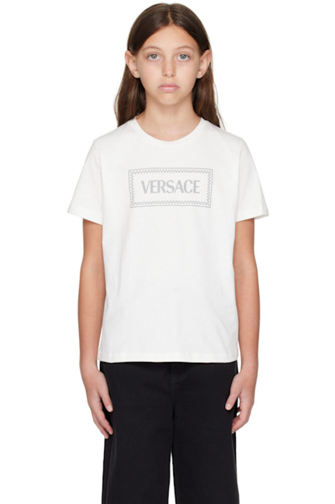 

Детская белая футболка с винтажным логотипом 90-х Versace