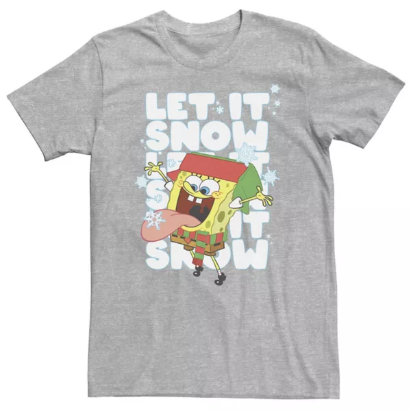 

Футболка с надписью «Let it snow» от Big & Tall Spunk Bob Squarepants Nickelodeon, серый