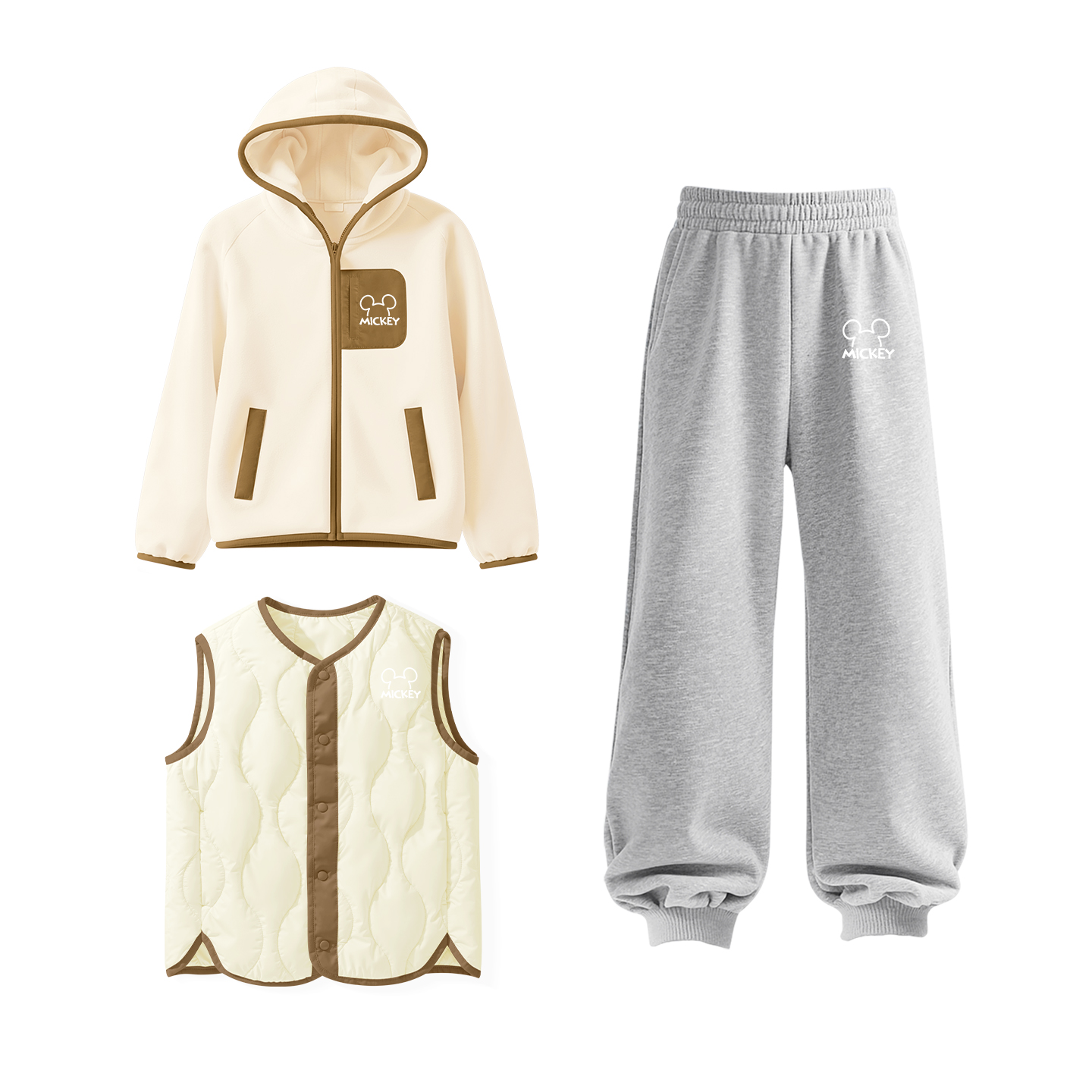 

Детская повседневная спортивная одежда Disney, [Thickened And Fleece-Lined]Thick Board Di Line K Ecru+Thick Board Di Line K Ecru+Solid Color Gray