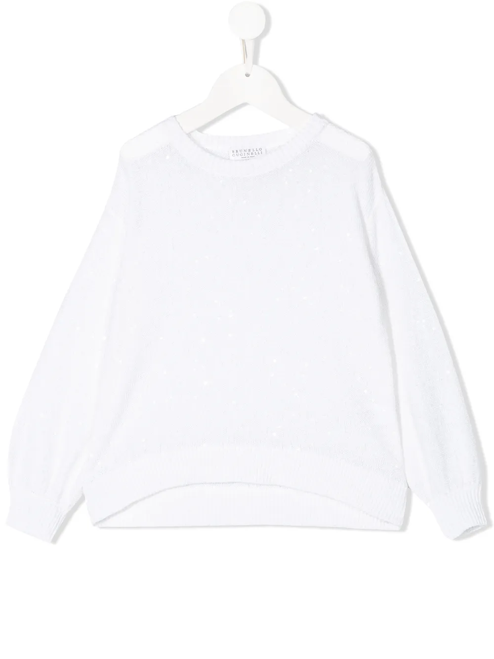 Свитер с пайетками Brunello Cucinelli Kids, белый