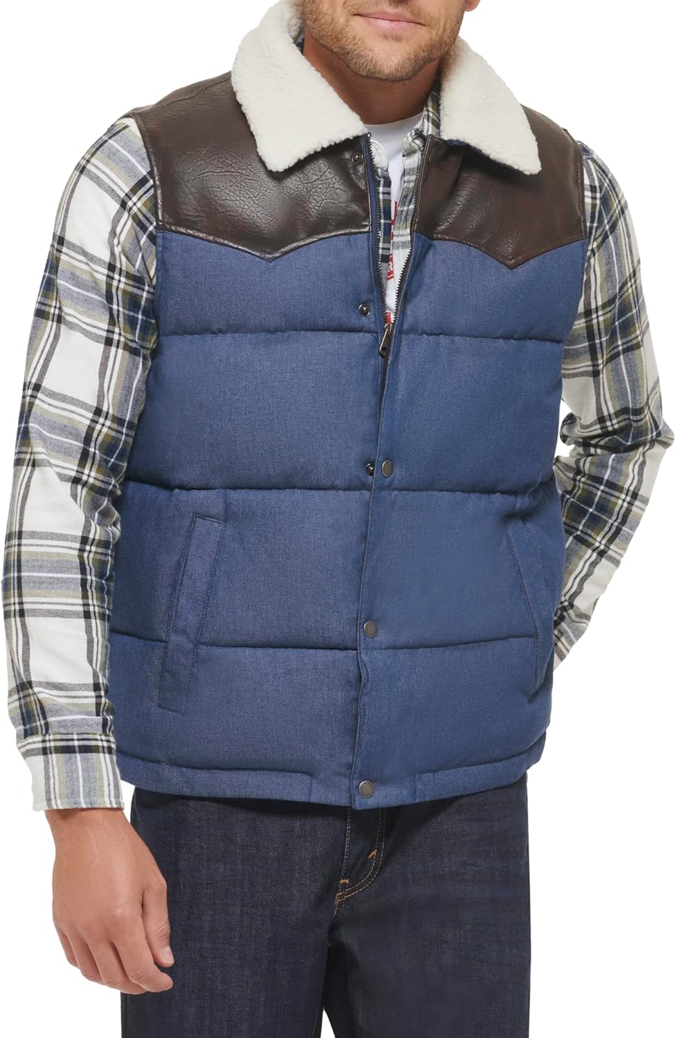 

Жилет Levi's Men's Out West Mixed Media Puffer Vest, Faded Blue Denim