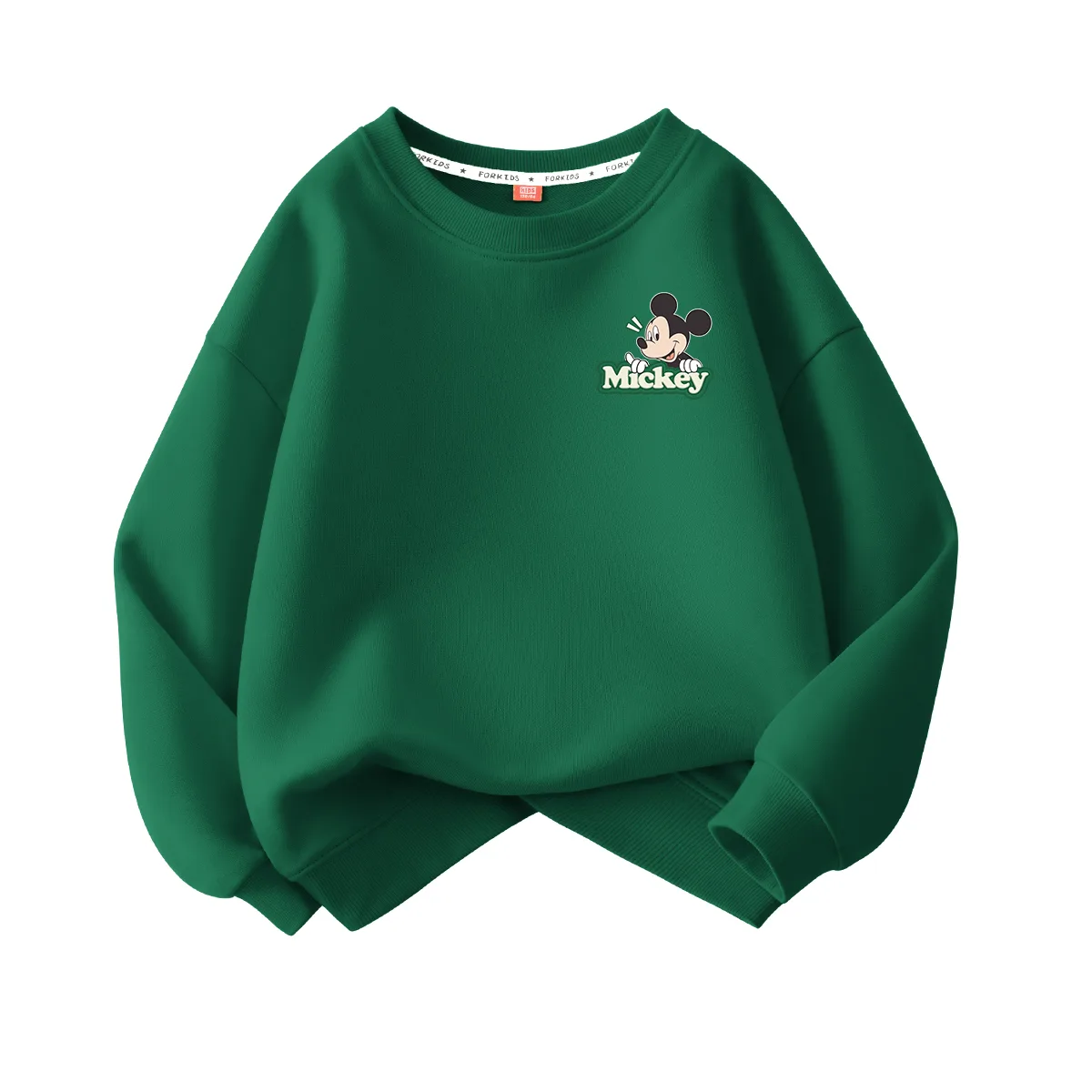 Детский свитшот с круглым вырезом утепленный Disney, [Spring Fall]Di Smile Face Qi K Vintage Green