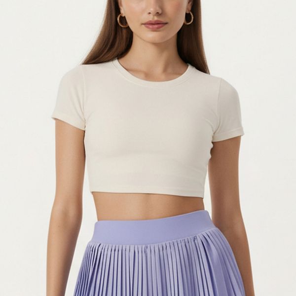 

Женский укороченный топ с коротким рукавом и открытой спинкой Anna-Kaci, Light Beige