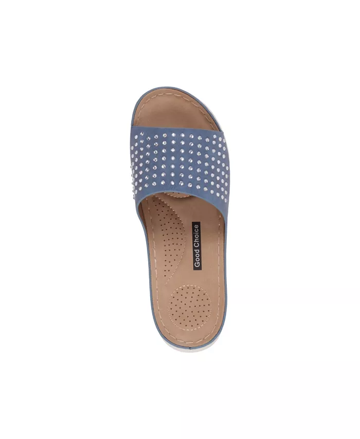 Женские украшенные удобные плоские сандалии Julie GC Shoes, синий — фото 4
