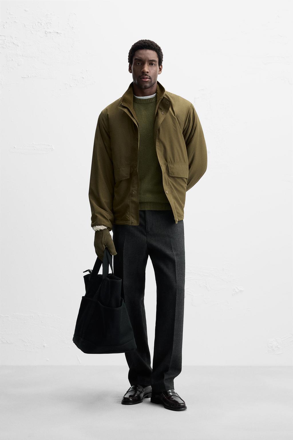 

Контрастная техническая куртка ZARA, светлый хаки