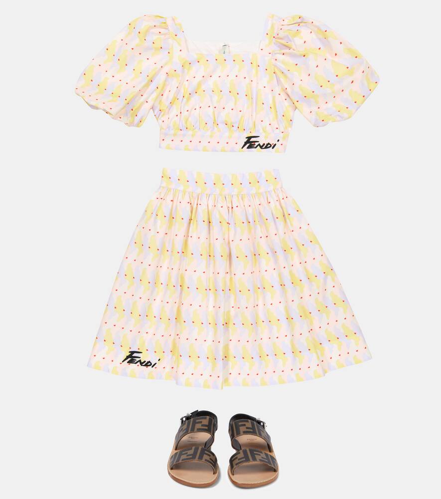 Хлопковый кроп-топ с принтом и пышными рукавами Fendi Kids, F0za0 — фото 2