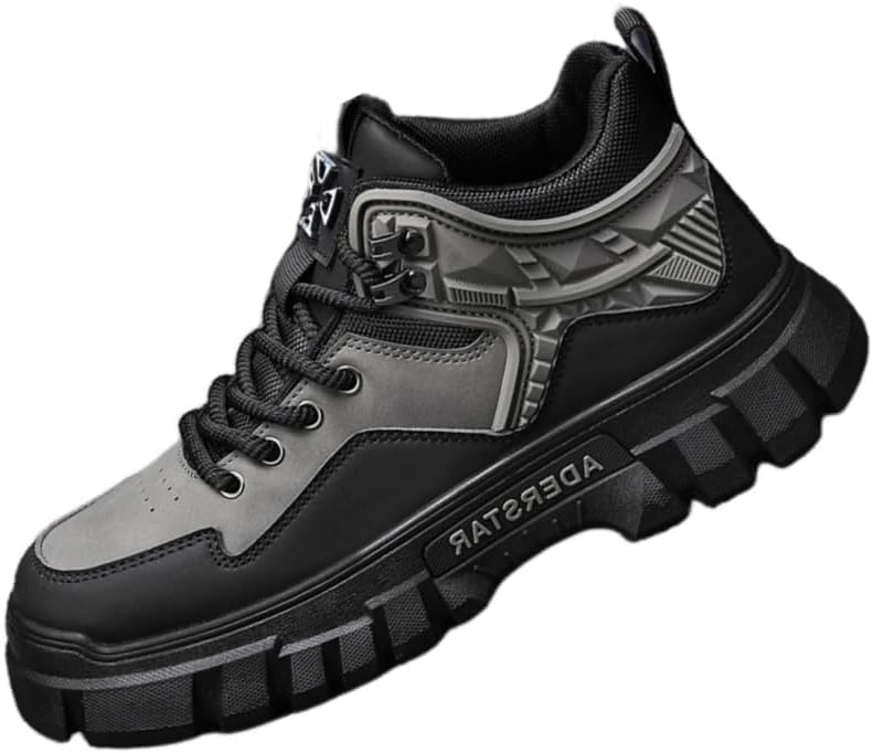 

Мужские высокие повседневные короткие ботинки для улицы - толстая подошва, противоскользящие, прочные, подходят для альпинизма, путешествий и повседневных поездок Clolinde, серый