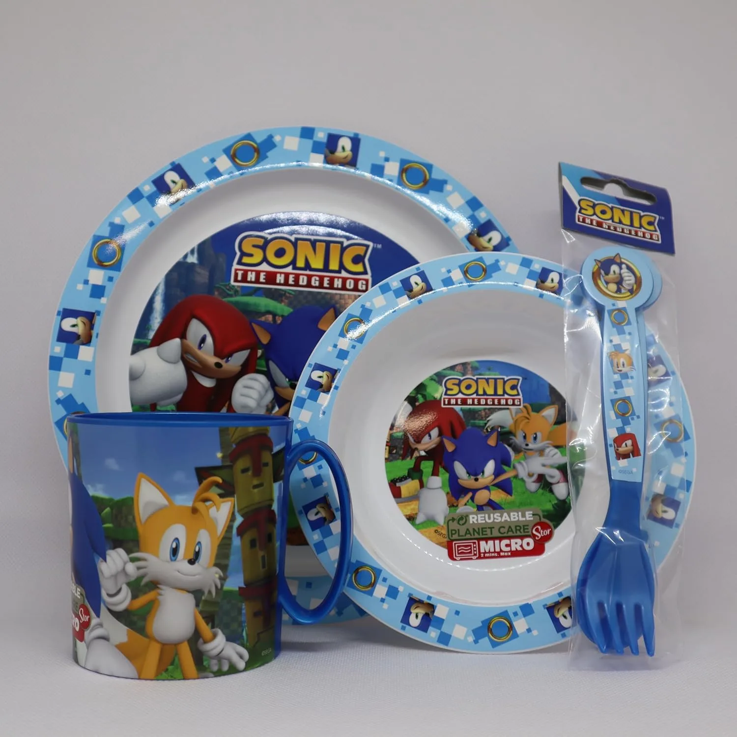 Детский набор посуды sonic, пластиковая посуда для микроволновки, тарелка, миска для каши, чашка для питья 350 мл, столовые приборы Sorrisini — фото 2