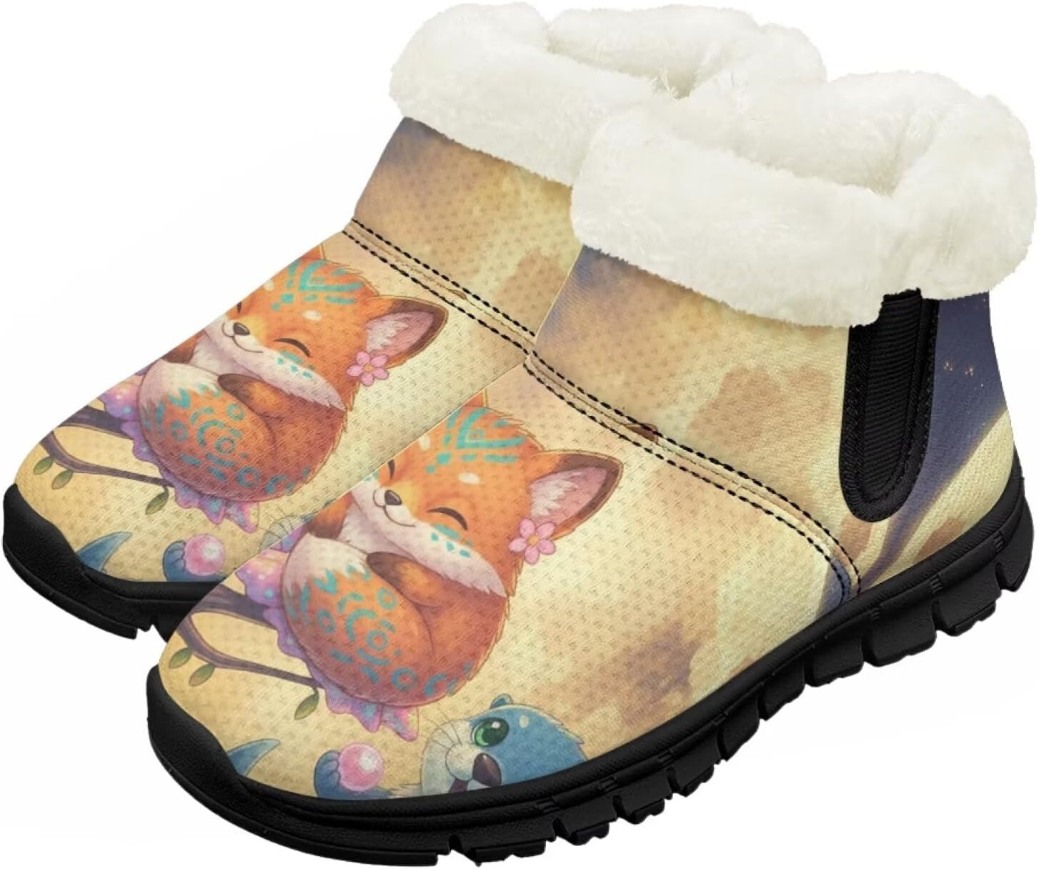 

Зимние сапожки для девочек-детей, противоскользящие прогулочные кроссовки с меховой подкладкой, без шнурков, теплые короткие ботинки Pointodoor, Cute Fox