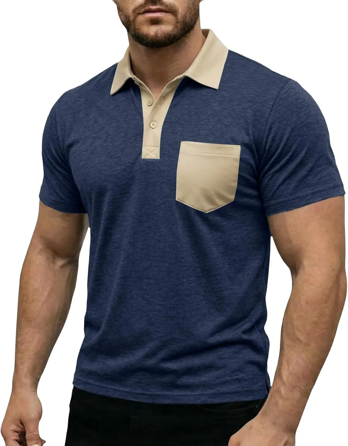 Мужская модная поло Slim Fit с коротким рукавом и карманом