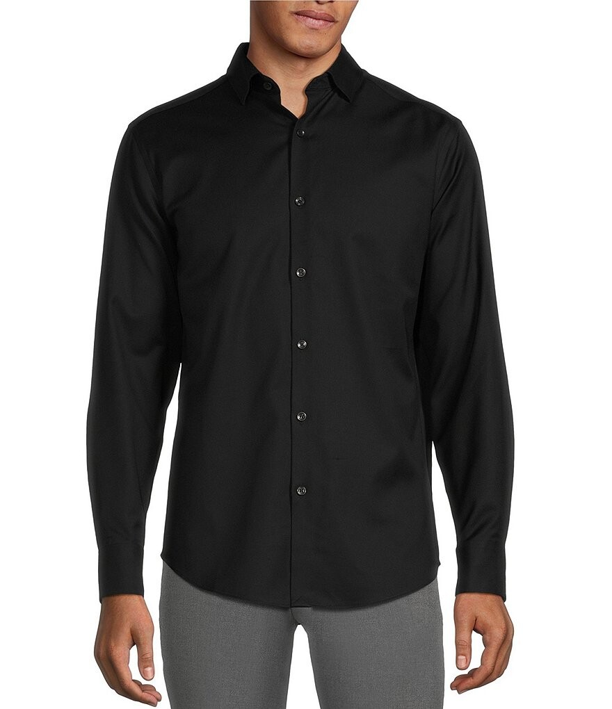 

Murano Wardrobe Essentials Big & Tall Slim Fit однотонная тканая рубашка из эластичного твила с длинными рукавами, черный