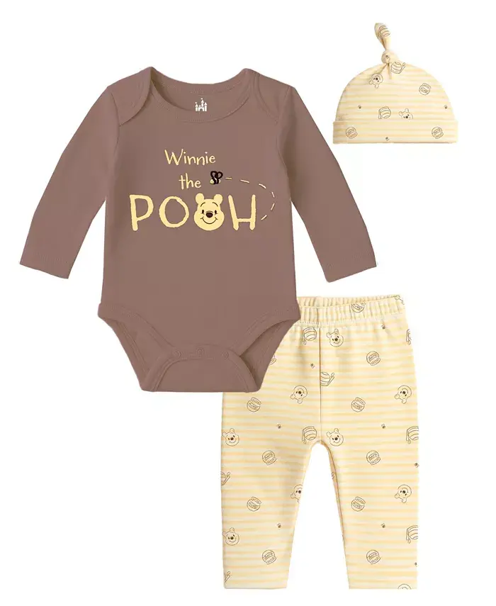 

Комплект для новорожденных мальчиков или девочек из 3 предметов: боди с Винни Пухом, шапочка и штанишки Disney, мультиколор