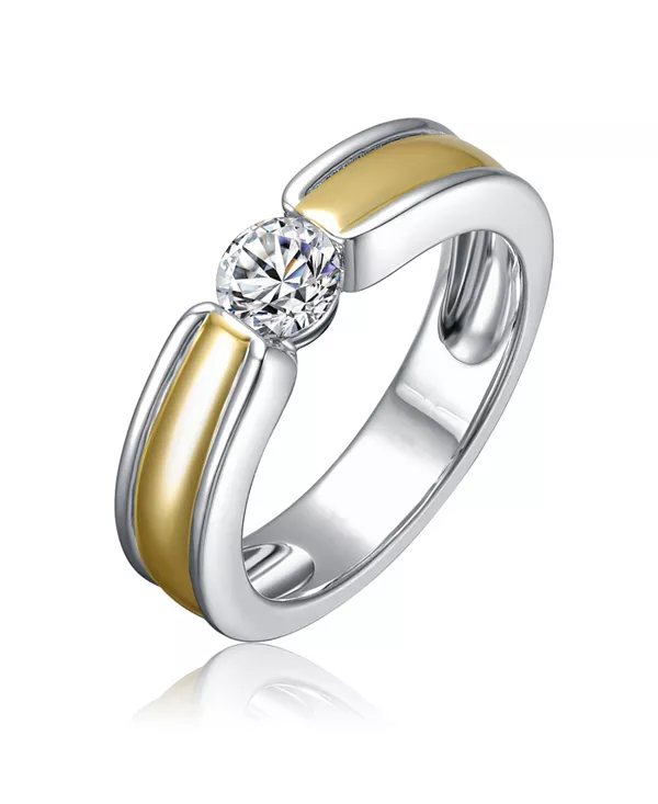 

Двухцветное кольцо с прозрачным кубическим цирконием Rachel Glauber, two-toned