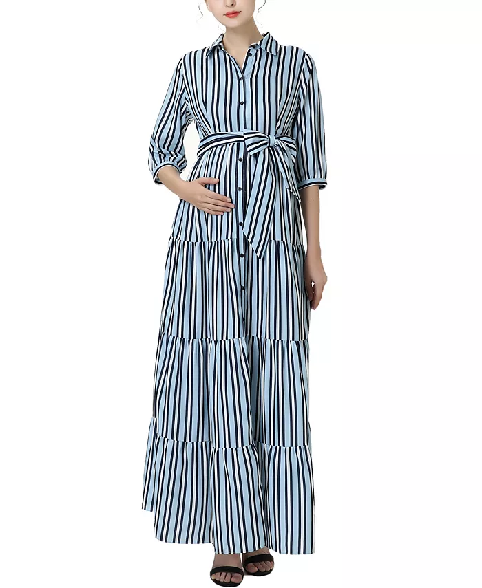 

Платье-рубашка макси для беременных и кормящих матерей с пуговицами спереди kimi + kai, синий