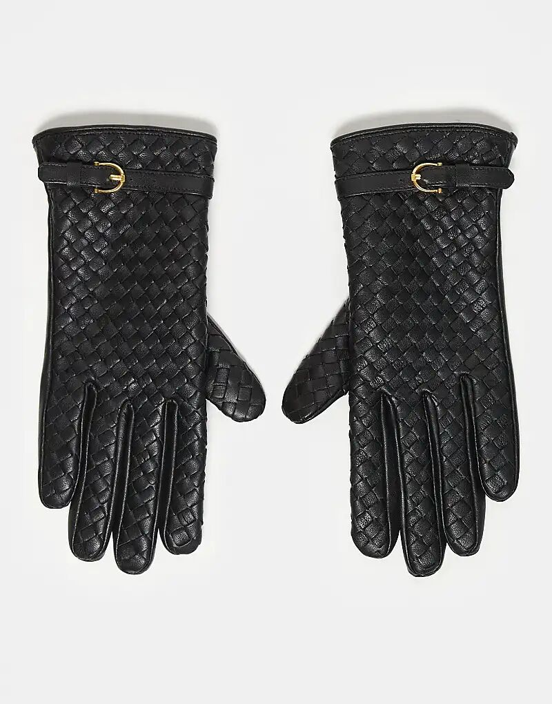 

Черные кожаные перчатки ASOS DESIGN с ремнем