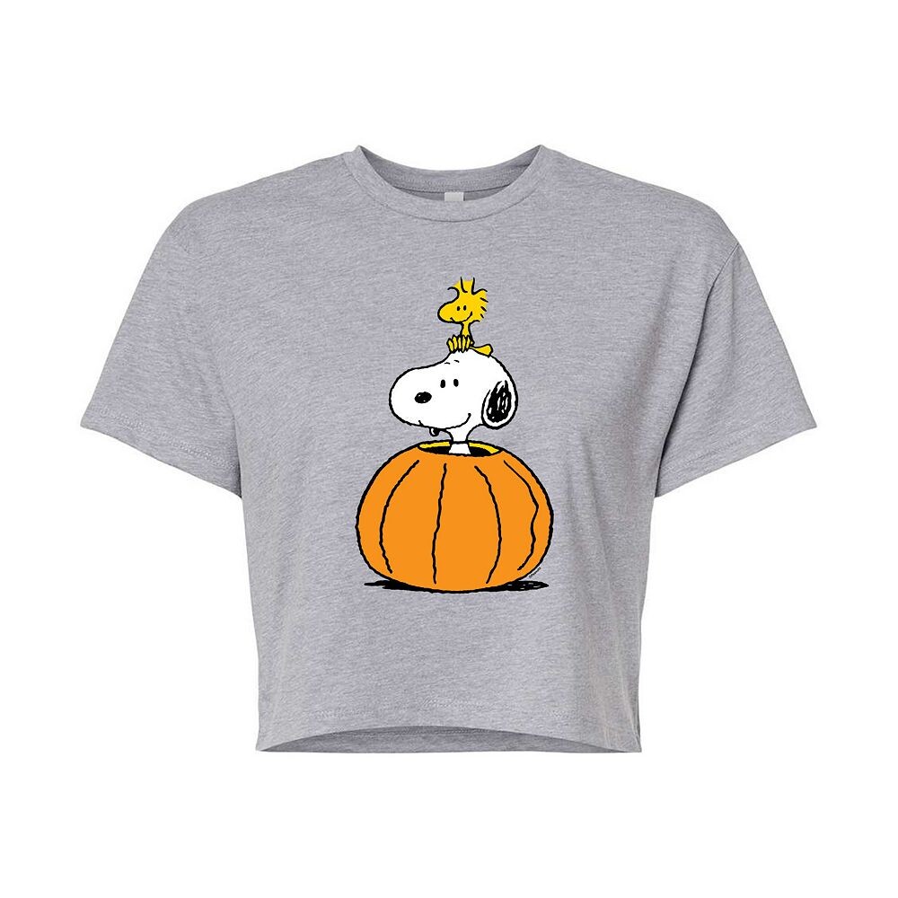 

Укороченная футболка с тыквой для подростков Peanuts Snoopy & Woodstock Licensed Character, цвет Heather Gray