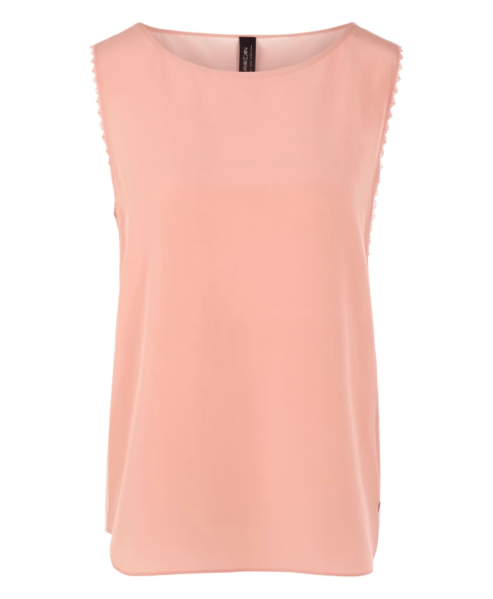 

Шелковый топ с кружевом и контрастными цветовыми блоками. Marc Cain, бежевый