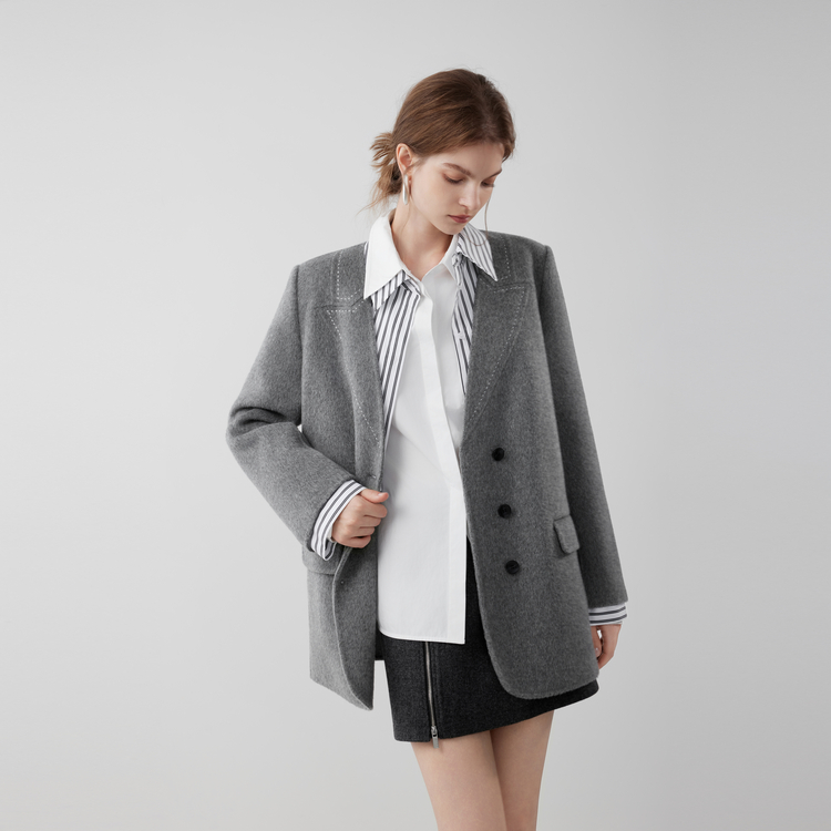 

ELLE Пальто женское Medium Gray с воротником-стойкой, утепленное, прямое