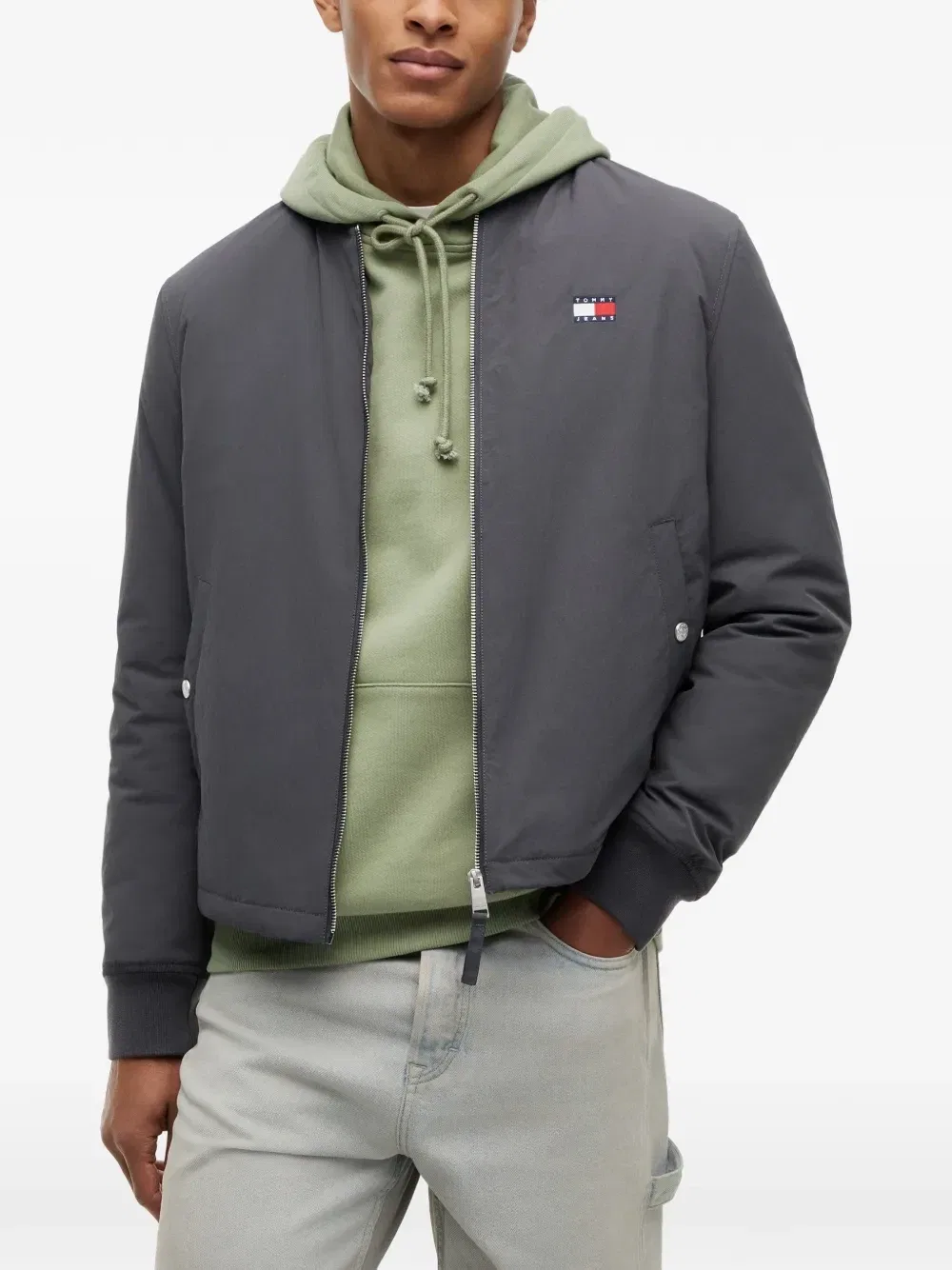 Бомбер на молнии с нашивкой-логотипом Tommy Hilfiger, серый — фото 3