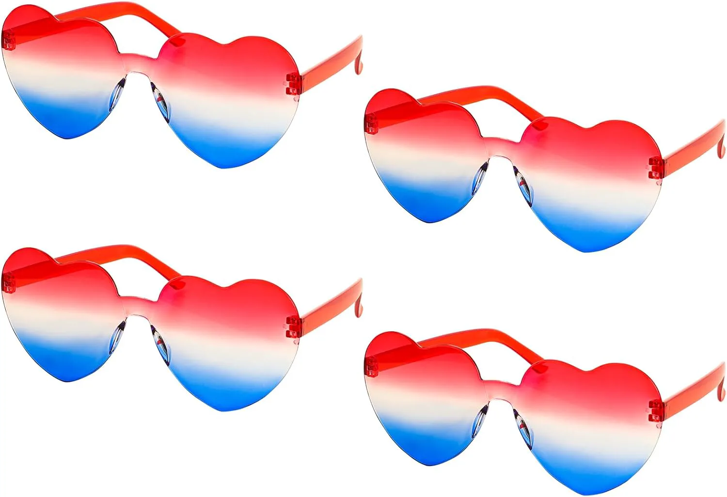 

Набор из 4 солнцезащитных очков в форме сердца. Солнцезащитные очки в форме сердца для женщин и мужчин. Без оправы. Милые солнцезащитные очки Gvhntk, Blue, White, Red