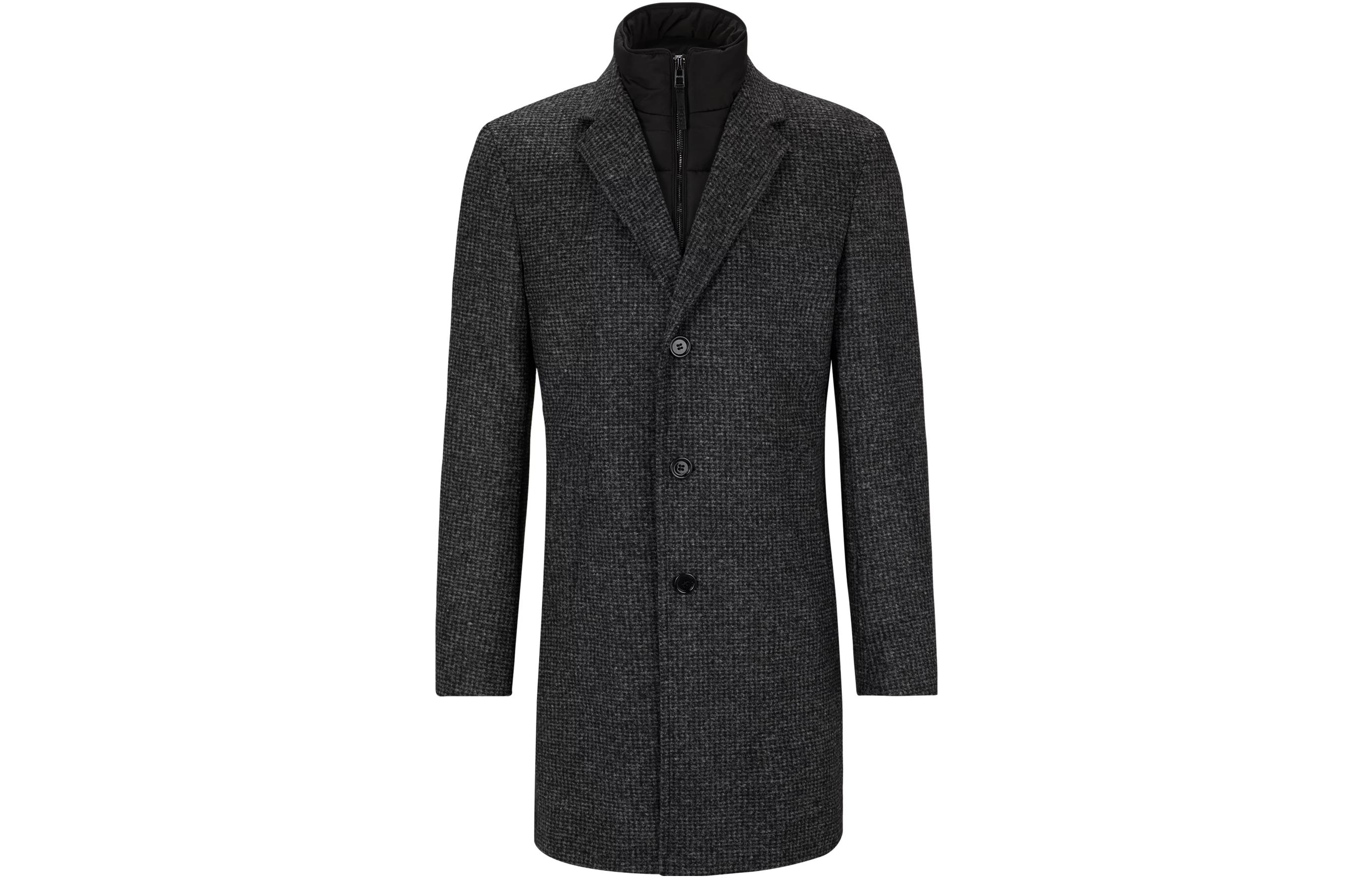 

HUGO BOSS Приталенное пальто с узором и внутренней молнией, мужское, серое, Серый, HUGO BOSS Приталенное пальто с узором и внутренней молнией, мужское, серое