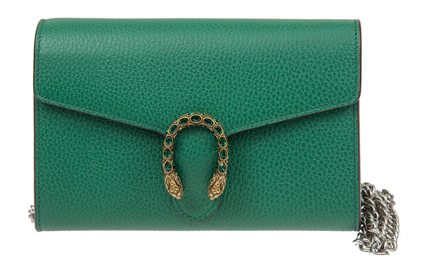 Gucci Миниатюрный кожаный кошелек-сумочка на цепочке Dionysus, зеленый — фото 2