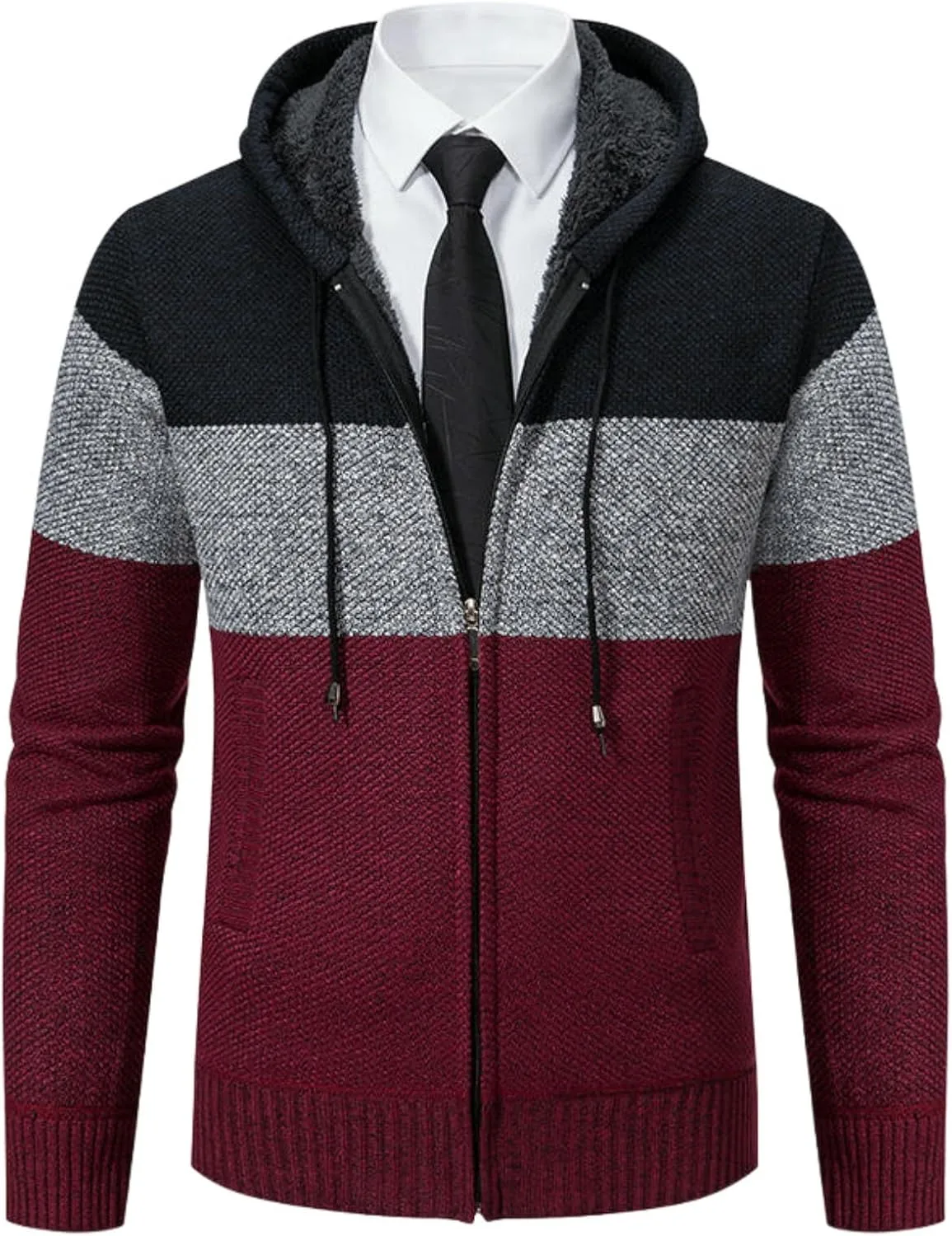 

Мужской осенне-зимний худи-кардиган с цветными блоками и флисовой подкладкой MUFURONG