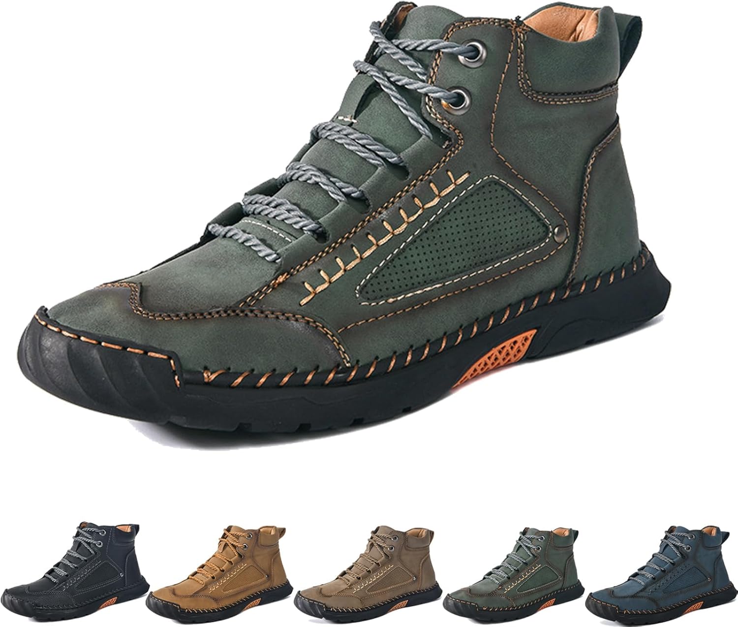 

Мужские удобные кожаные ботинки ручной работы xignfoea - водонепроницаемые, с поддержкой свода стопы, снятием давления, просторным мысом, кожаная обувь для улицы, зеленый