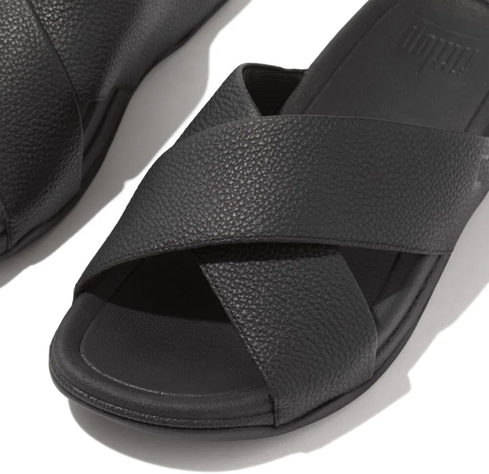 Мужские сандалии Fitflop Surfer из зернистой кожи с перекрестным плетением, Black — фото 4