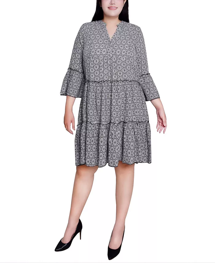 

Платье с рукавом 3/4 и ярусами Plus Size NY Collection, серый