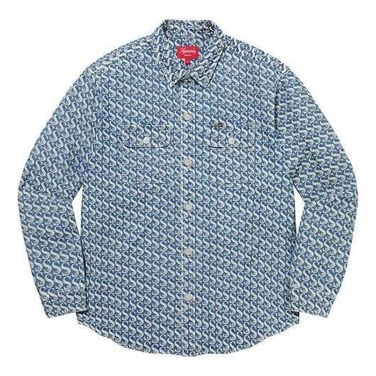 

Рубашка monogram denim shirt 'teal white' Supreme, мультиколор