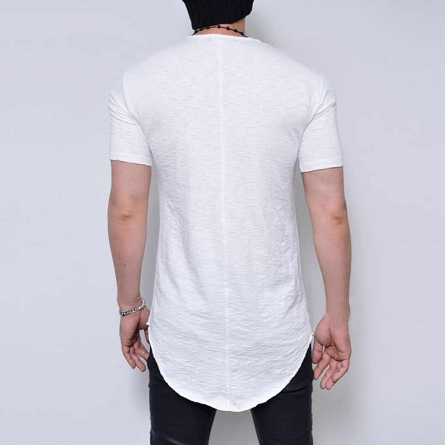 Мужская футболка с удлиненным кроем, хлопковая, White — фото 3