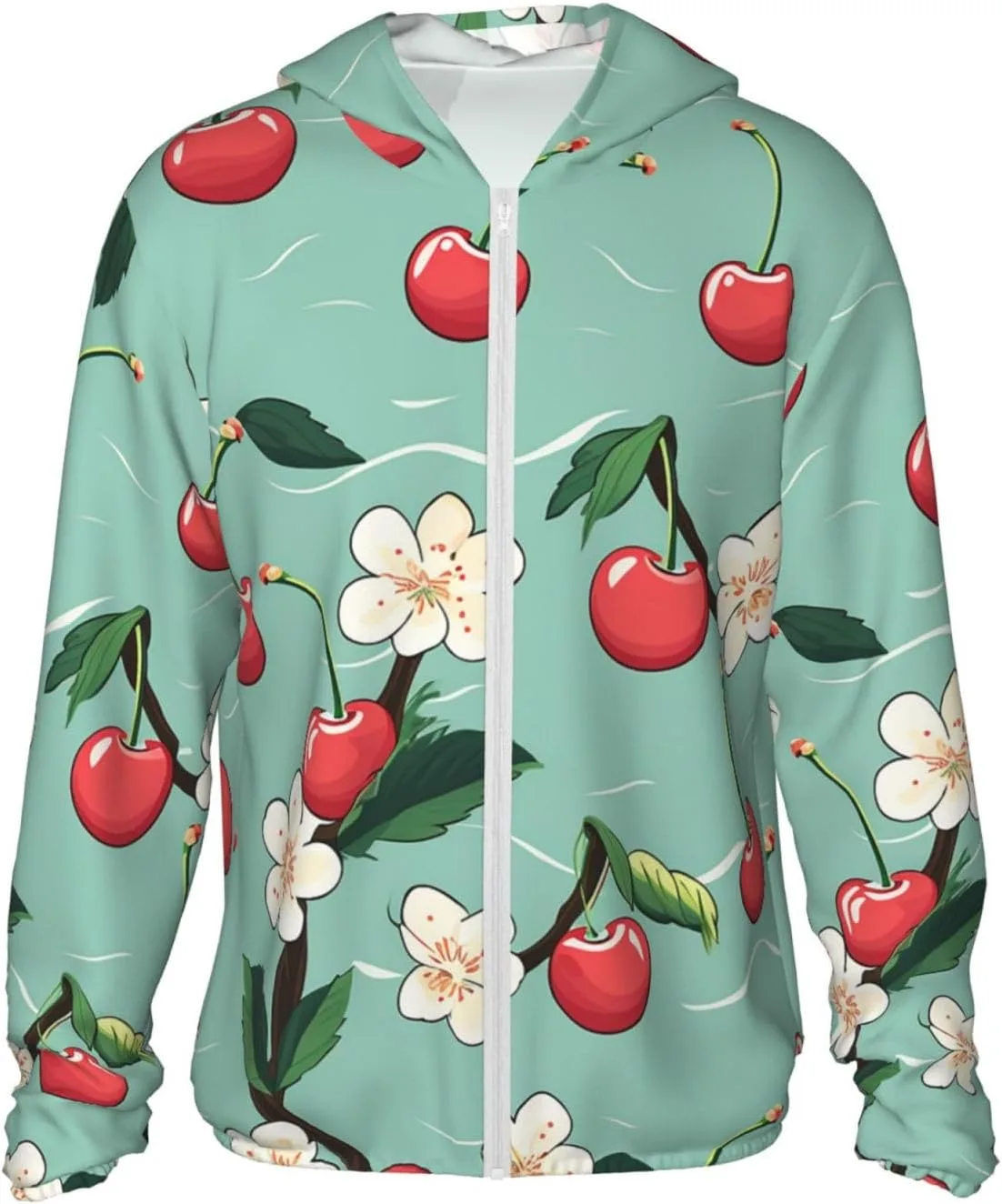 

Симпатичная худи с защитой от солнца Cherry Full Zip UPF 50+ с длинным рукавом и карманом HJBNW