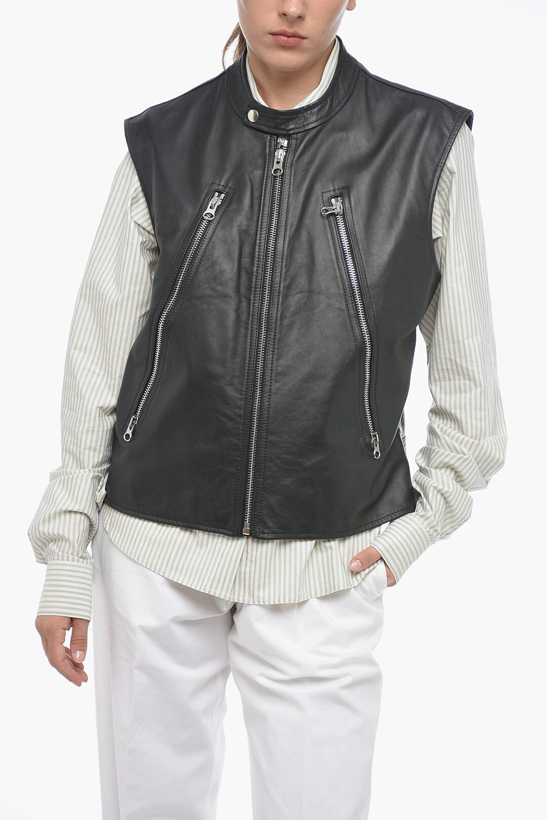 

Maison Margiela MM6 стеганый кожаный байкерский жилет, черный