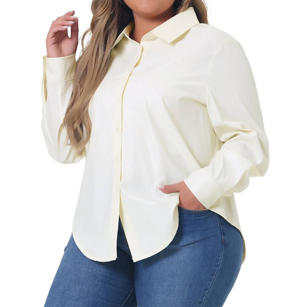 

Плюс размер рубашки из искусственной кожи для женщин с длинными рукавами на пуговицах мотоциклетная повседневная куртка Agnes Orinda, цвет Dark Blue