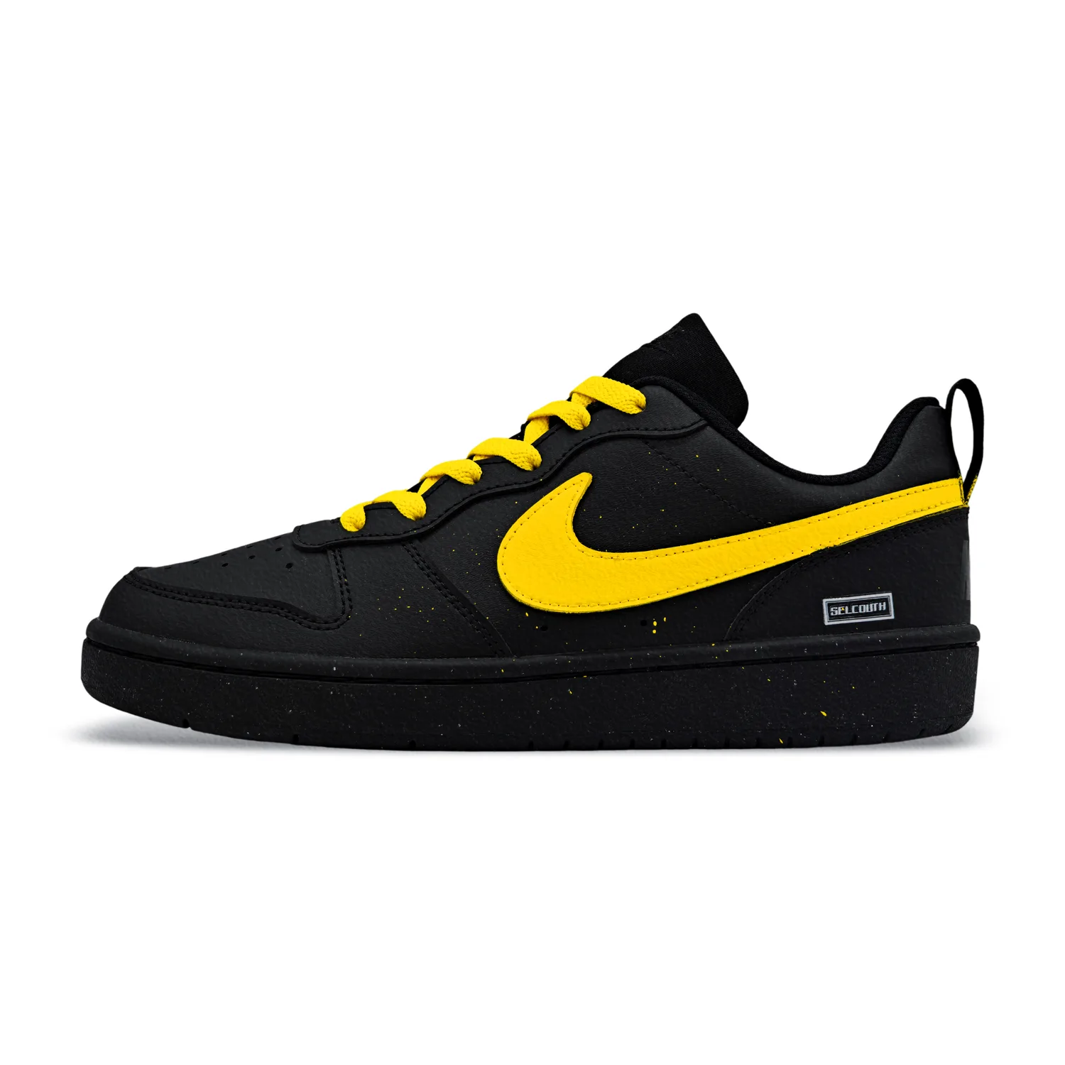 Nike Кроссовки для скейтбординга Court Borough Leather, Ink Splatter Lemon Yellow, устойчивые к истиранию и скольжению, черные