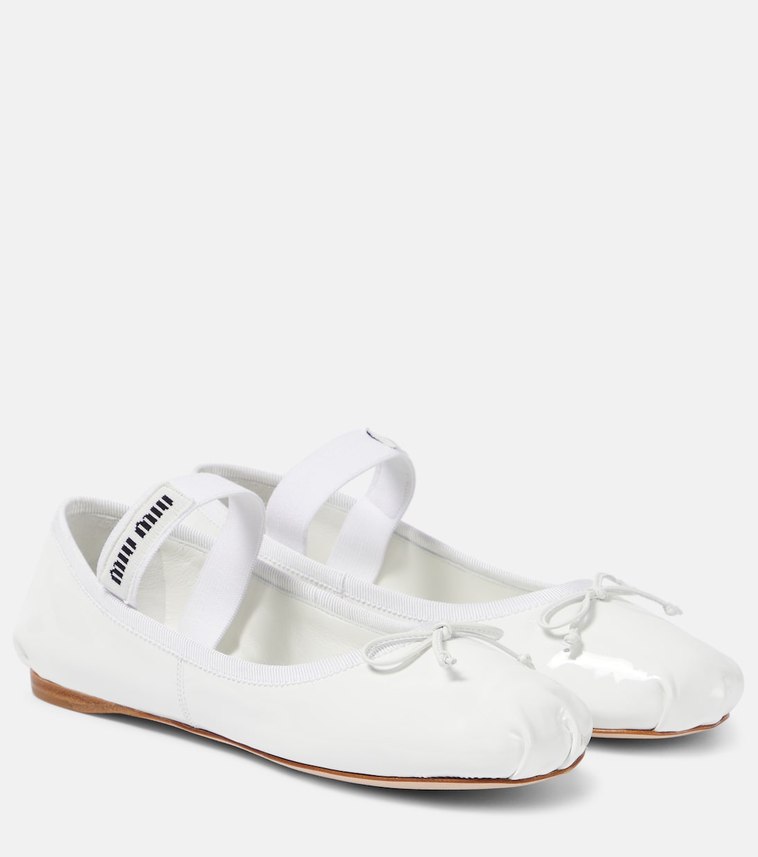 Балетки из лаковой кожи с логотипом Miu Miu, белый