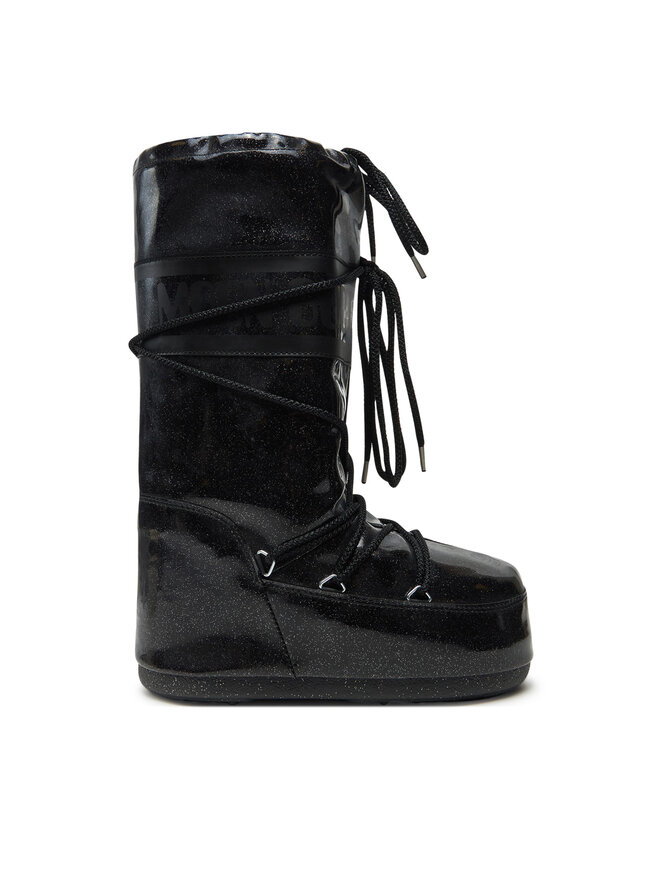 Зимние ботинки женские Moon Boot высокие лакированные, черный