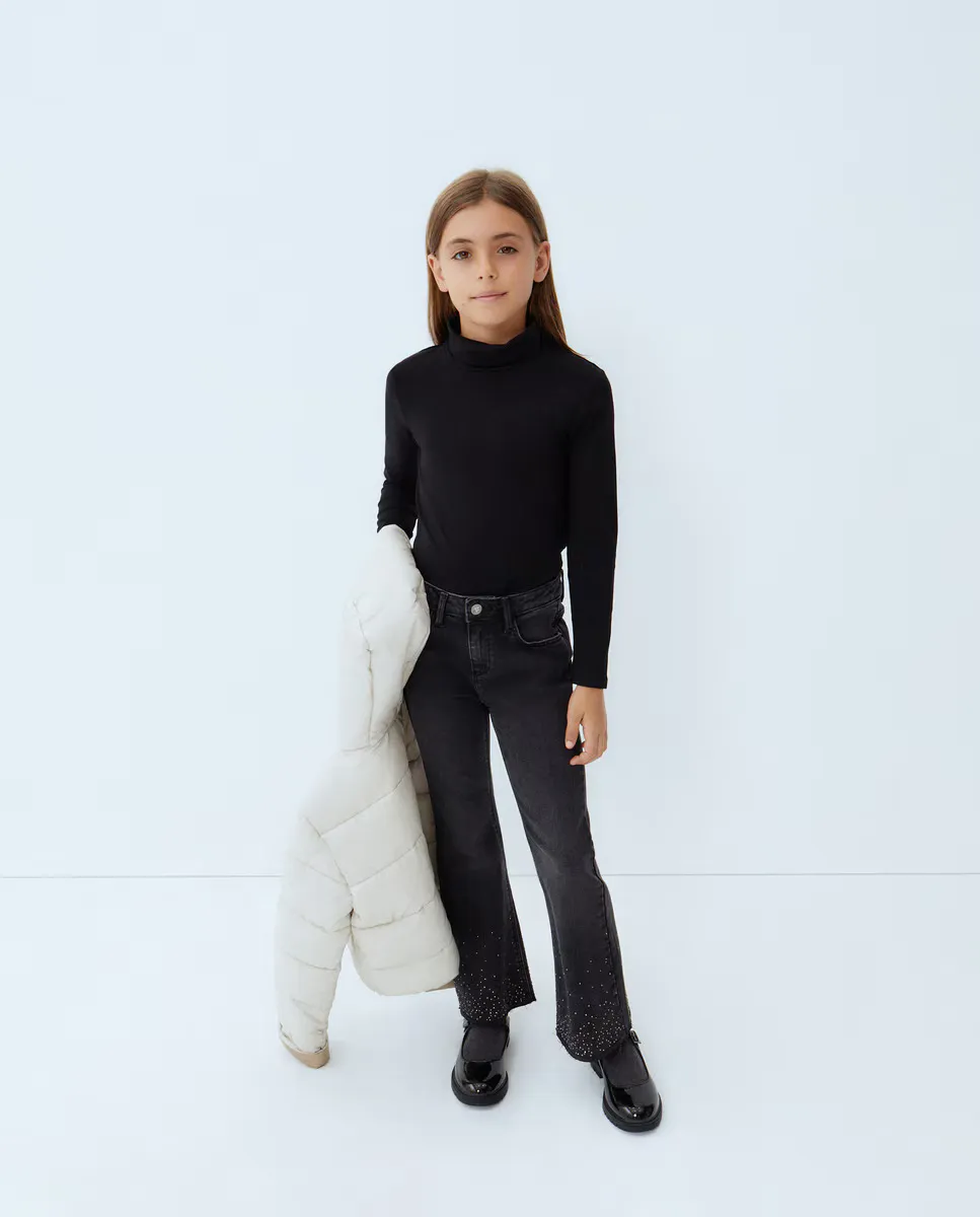 

Расклешенные джинсовые брюки для девочки со стразами Kids El Corte Inglés, черный