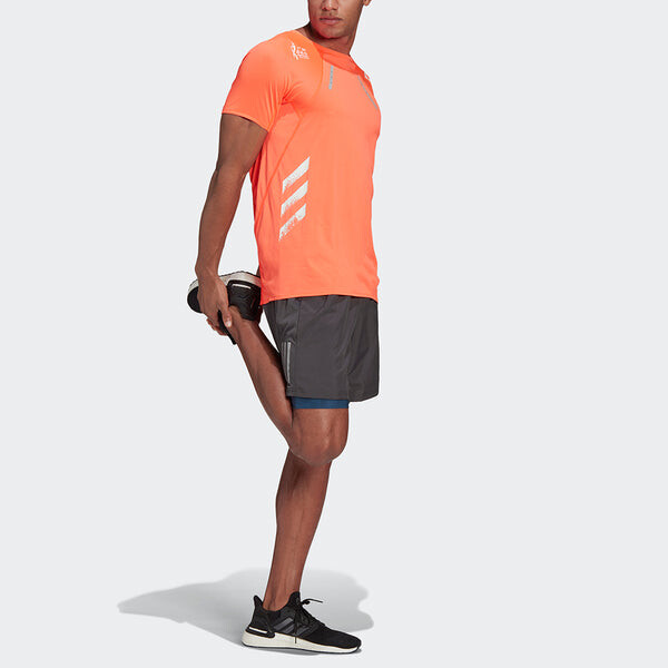 Футболка adidas Gzm Htd Tee M Marathon Running Sports Splicing Round Neck Short Sleeve Red Fluorescence, красный — фото 2