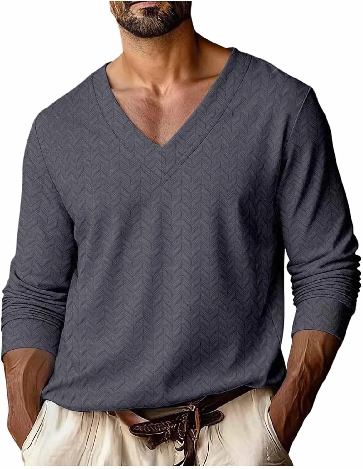 

Мужская футболка с V-образным вырезом, оверсайз, длинный рукав