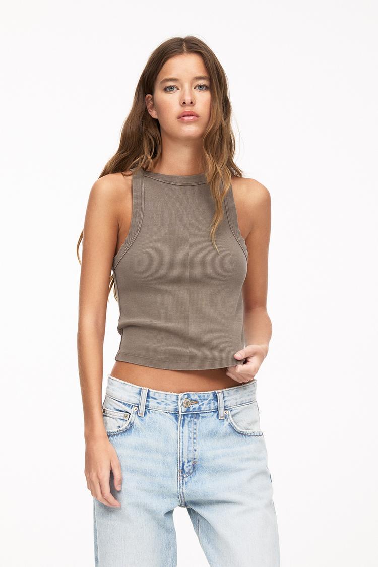 

Майка-Халтер с отделкой Pull And Bear, коричневый